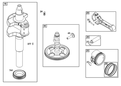 Crankshaft Group Diagram and Parts List for 54E177-0011-J1  Briggs and Stratton Engine